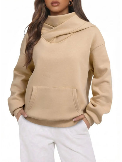 Women's Cowl Neck Hoodie with Kangaroo Pocket