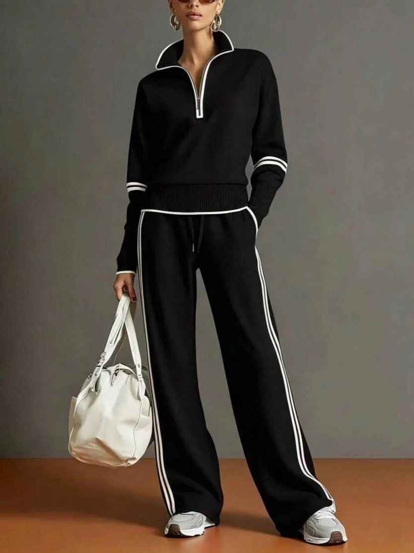 Women's Sporty Striped Quarter-Zip Lounge Set