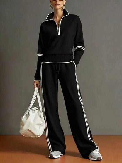 Women's Sporty Striped Quarter-Zip Lounge Set