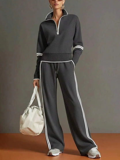 Women's Sporty Striped Quarter-Zip Lounge Set
