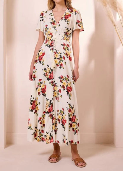 Women's Romantic Floral Tassel Waist Dress