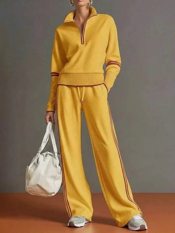 Women's Sporty Striped Quarter-Zip Lounge Set