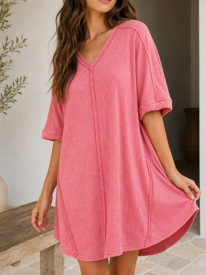 Vintage Wash Ribbed Casual Mini Dress
