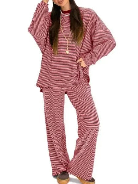 Women's Soft Slouchy Striped 2-Piece Loungewear Set