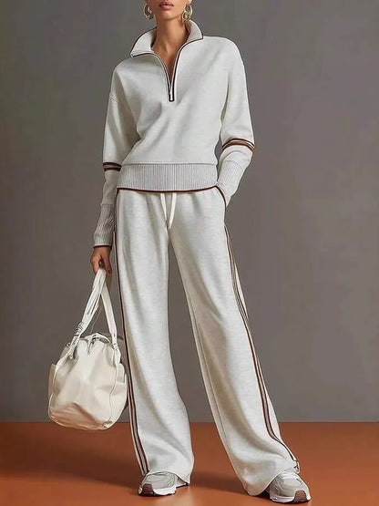 Women's Sporty Striped Quarter-Zip Lounge Set
