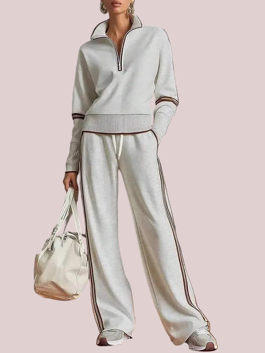 Women's Sporty Striped Quarter-Zip Lounge Set