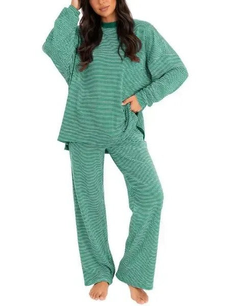 Women's Soft Slouchy Striped 2-Piece Loungewear Set
