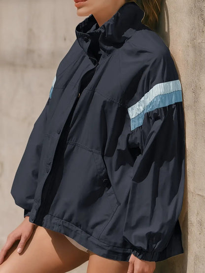 Women's Retro Color Block Windproof Casual Jacket