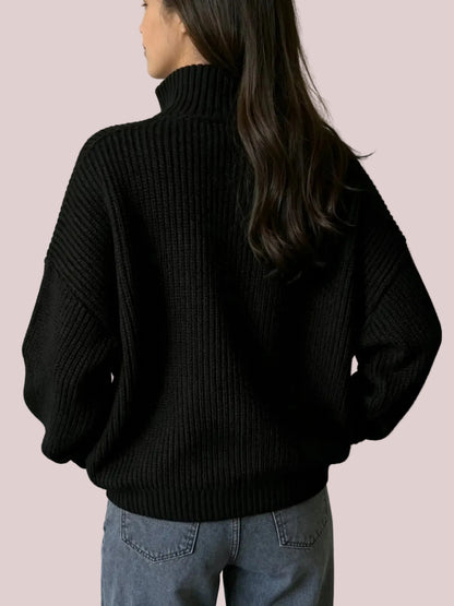 Women's Cozy Ribbed Half-Zip Mock Neck Sweater