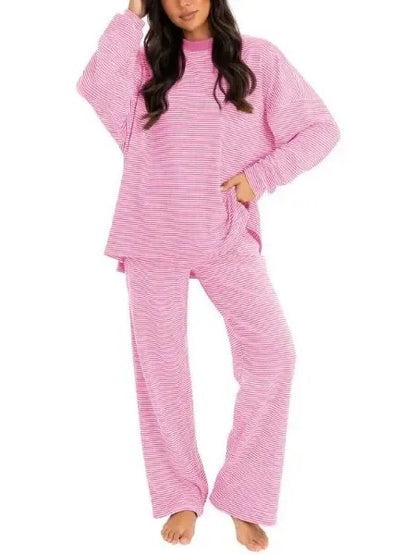 Women's Soft Slouchy Striped 2-Piece Loungewear Set