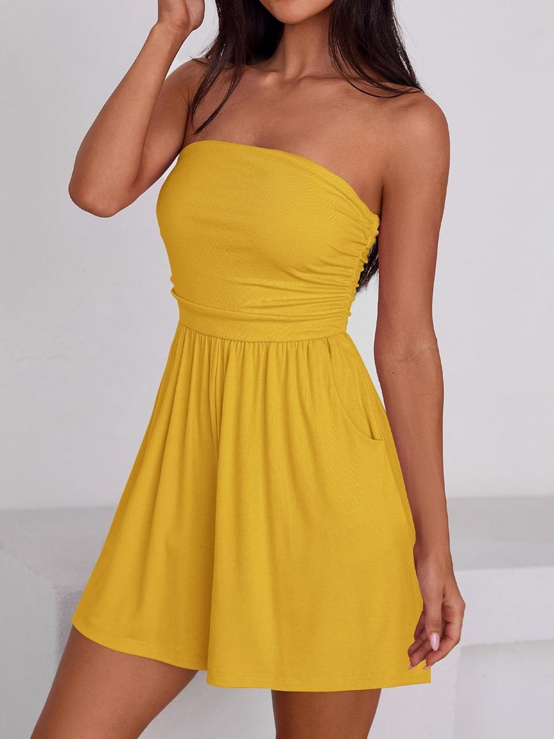 Women's Strapless Short Romper with Side Pockets
