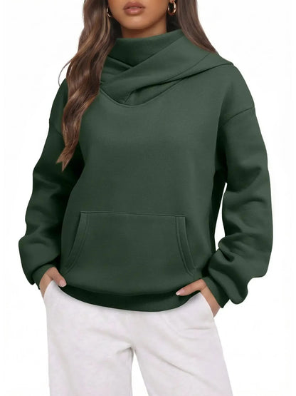 Women's Cowl Neck Hoodie with Kangaroo Pocket