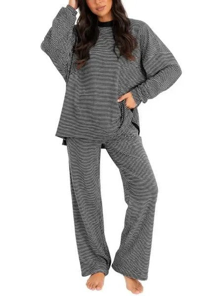 Women's Soft Slouchy Striped 2-Piece Loungewear Set