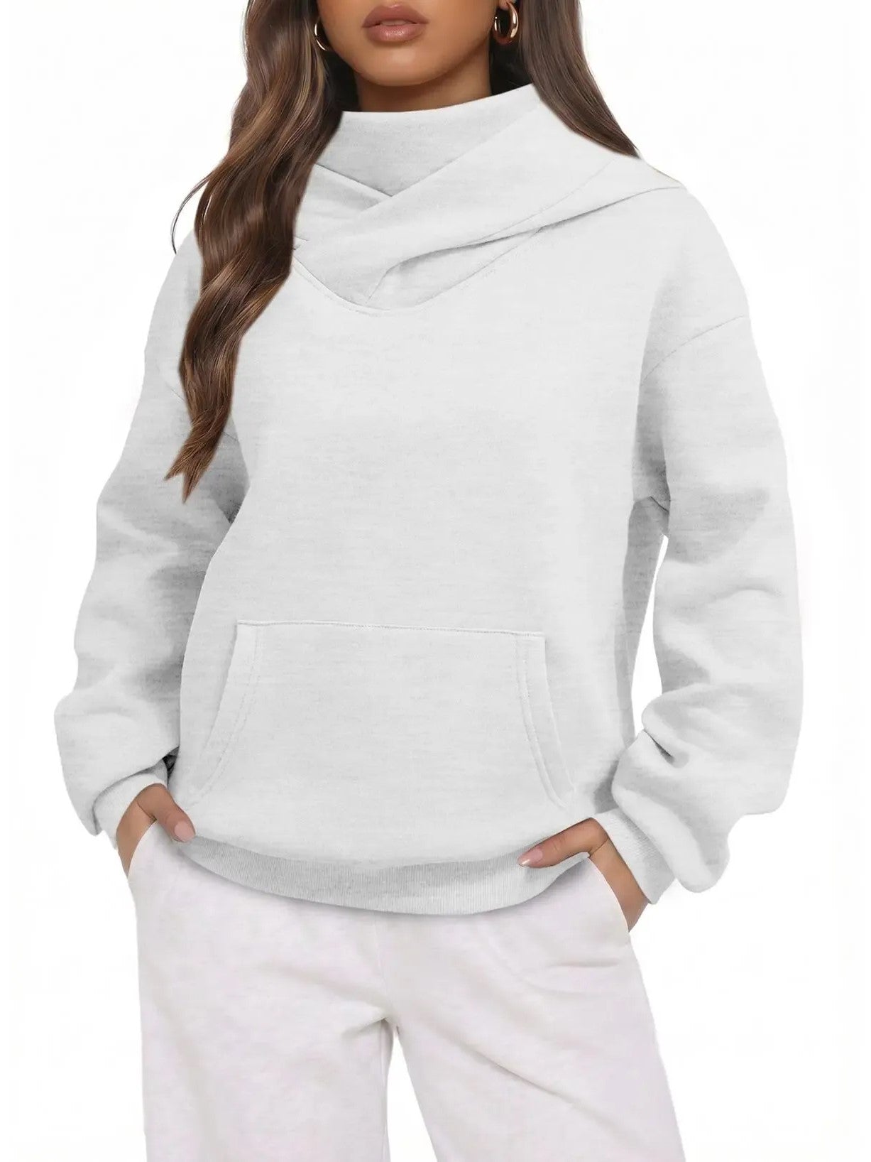 Women's Cowl Neck Hoodie with Kangaroo Pocket