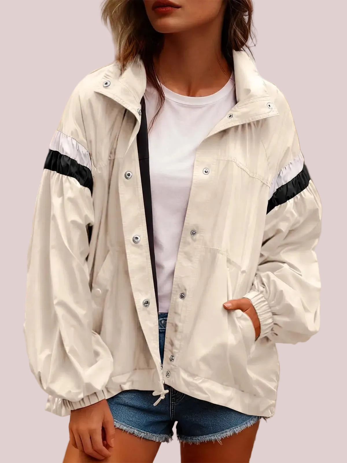 Women's Retro Color Block Windproof Casual Jacket