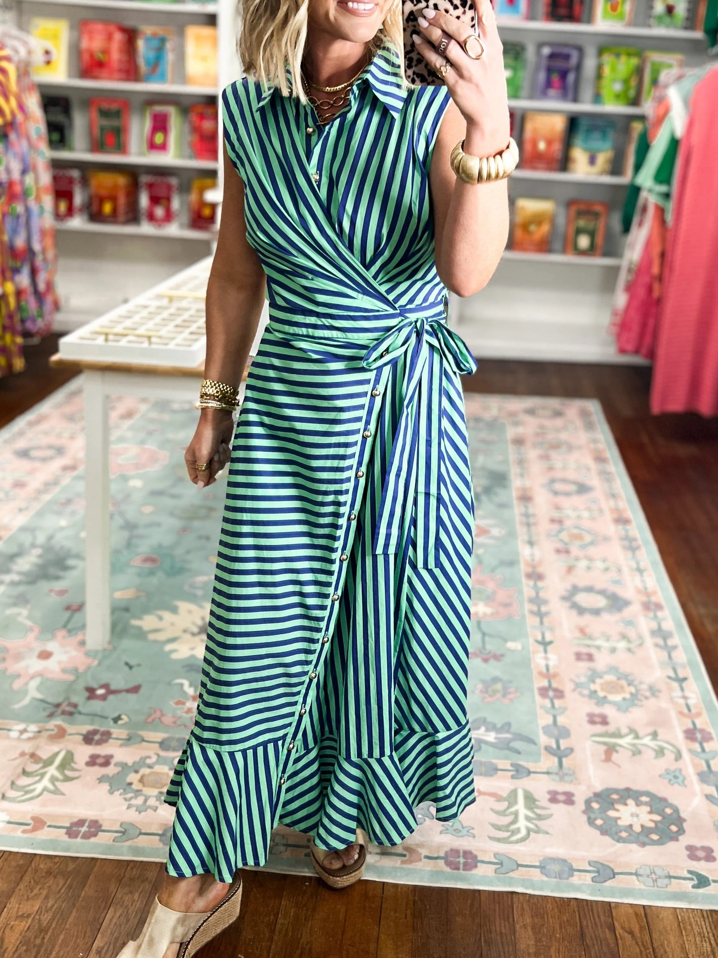Women's Contrast Stripe Tie-Waist Dress