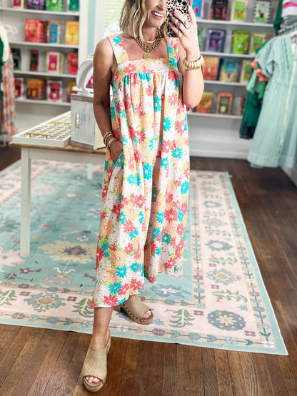 Women's Square Neck Floral Midi Dress