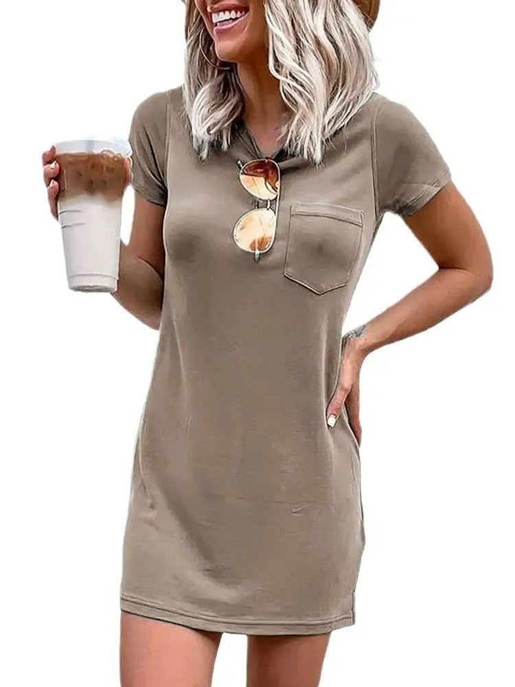 Women's Basic T-Shirt Dress with Pocket