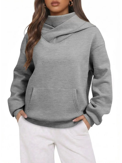 Women's Cowl Neck Hoodie with Kangaroo Pocket