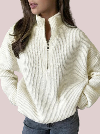Women's Cozy Ribbed Half-Zip Mock Neck Sweater