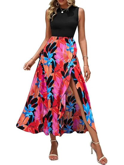 Women's Sleeveless Patchwork Flowy Maxi Dress