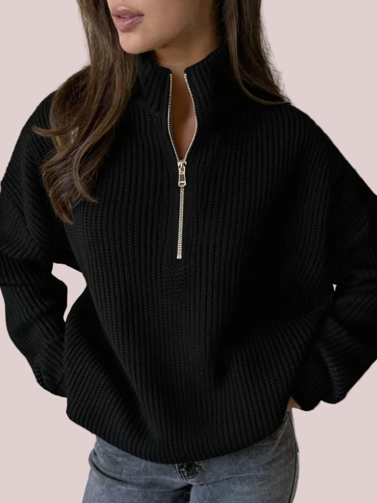 Women's Cozy Ribbed Half-Zip Mock Neck Sweater