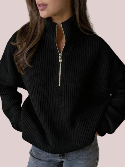 Women's Cozy Ribbed Half-Zip Mock Neck Sweater