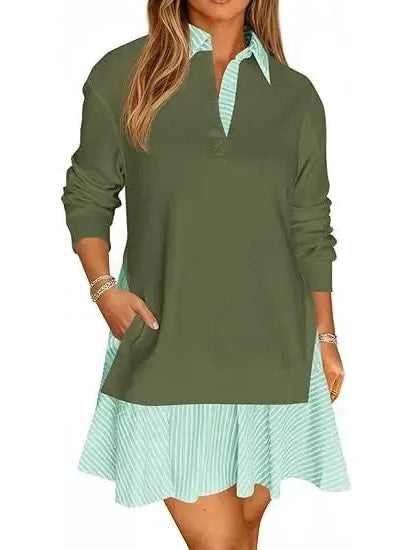 Women's Fake Two‑Piece Collared Mini Dress