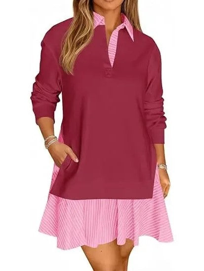 Women's Fake Two‑Piece Collared Mini Dress