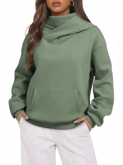 Women's Cowl Neck Hoodie with Kangaroo Pocket