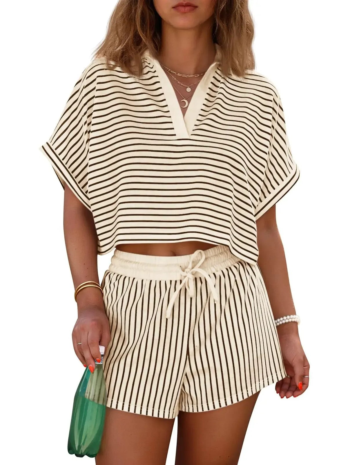 Women's Comfort Striped Short Sleeve & Shorts Set