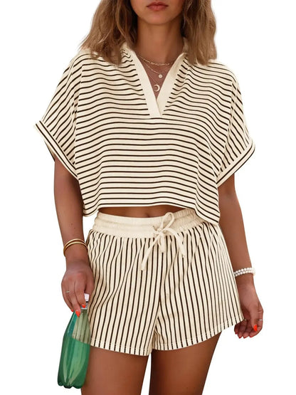 Women's Comfort Striped Short Sleeve & Shorts Set