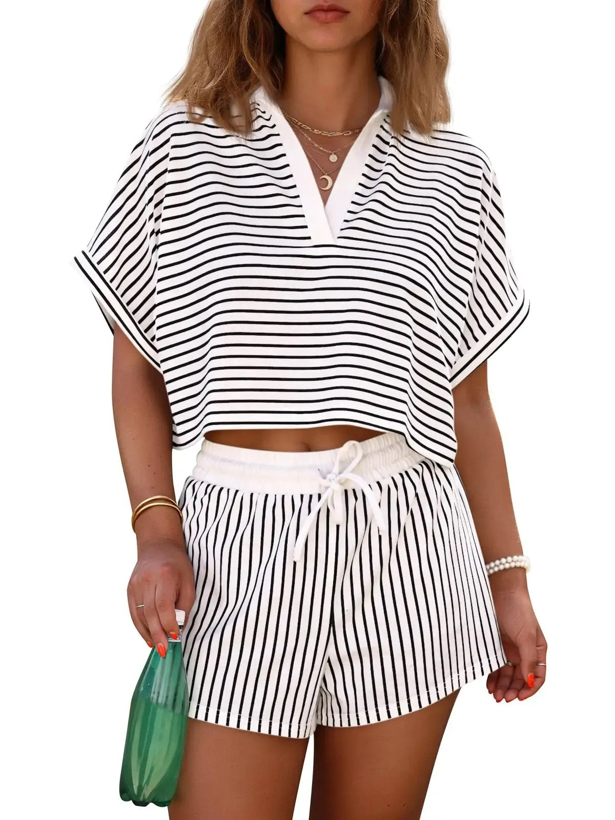 Women's Comfort Striped Short Sleeve & Shorts Set