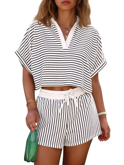 Women's Comfort Striped Short Sleeve & Shorts Set