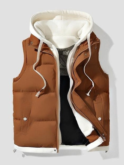Contrast Drawstring Hood Puffer Vest