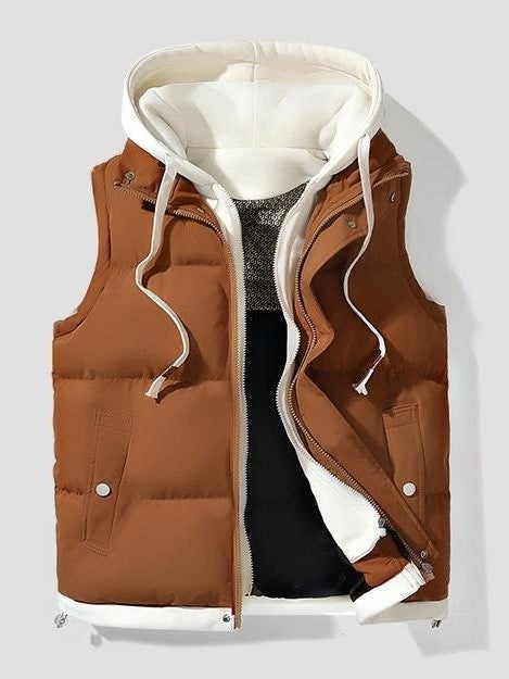 Contrast Drawstring Hood Puffer Vest