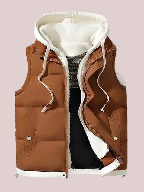 Contrast Drawstring Hood Puffer Vest