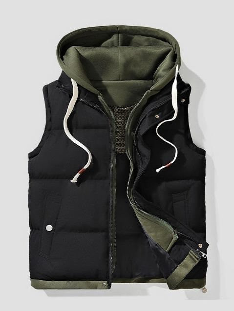 Contrast Drawstring Hood Puffer Vest
