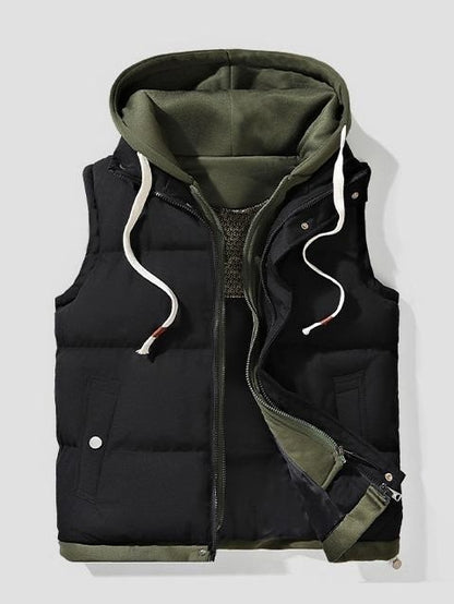 Contrast Drawstring Hood Puffer Vest