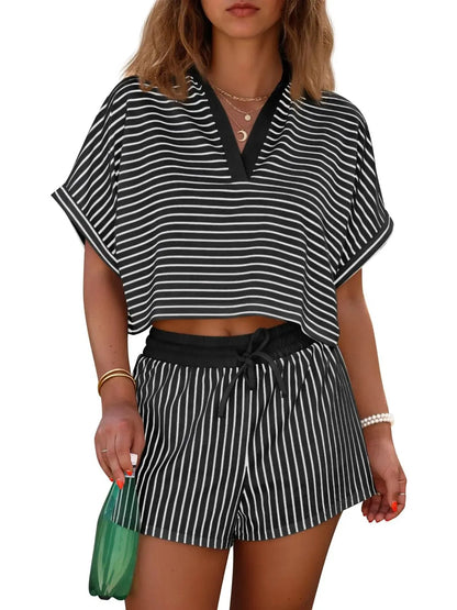 Women's Comfort Striped Short Sleeve & Shorts Set