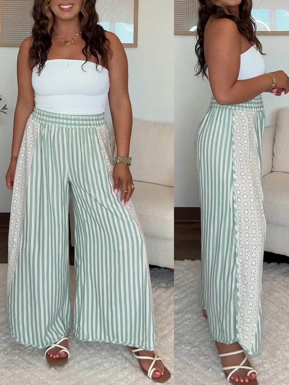 Women's Lace Breeze Striped Wide-Leg Pants