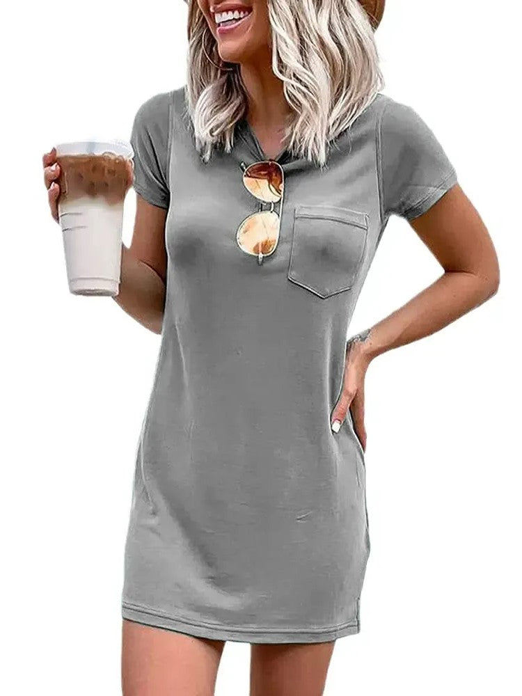 Women's Basic T-Shirt Dress with Pocket