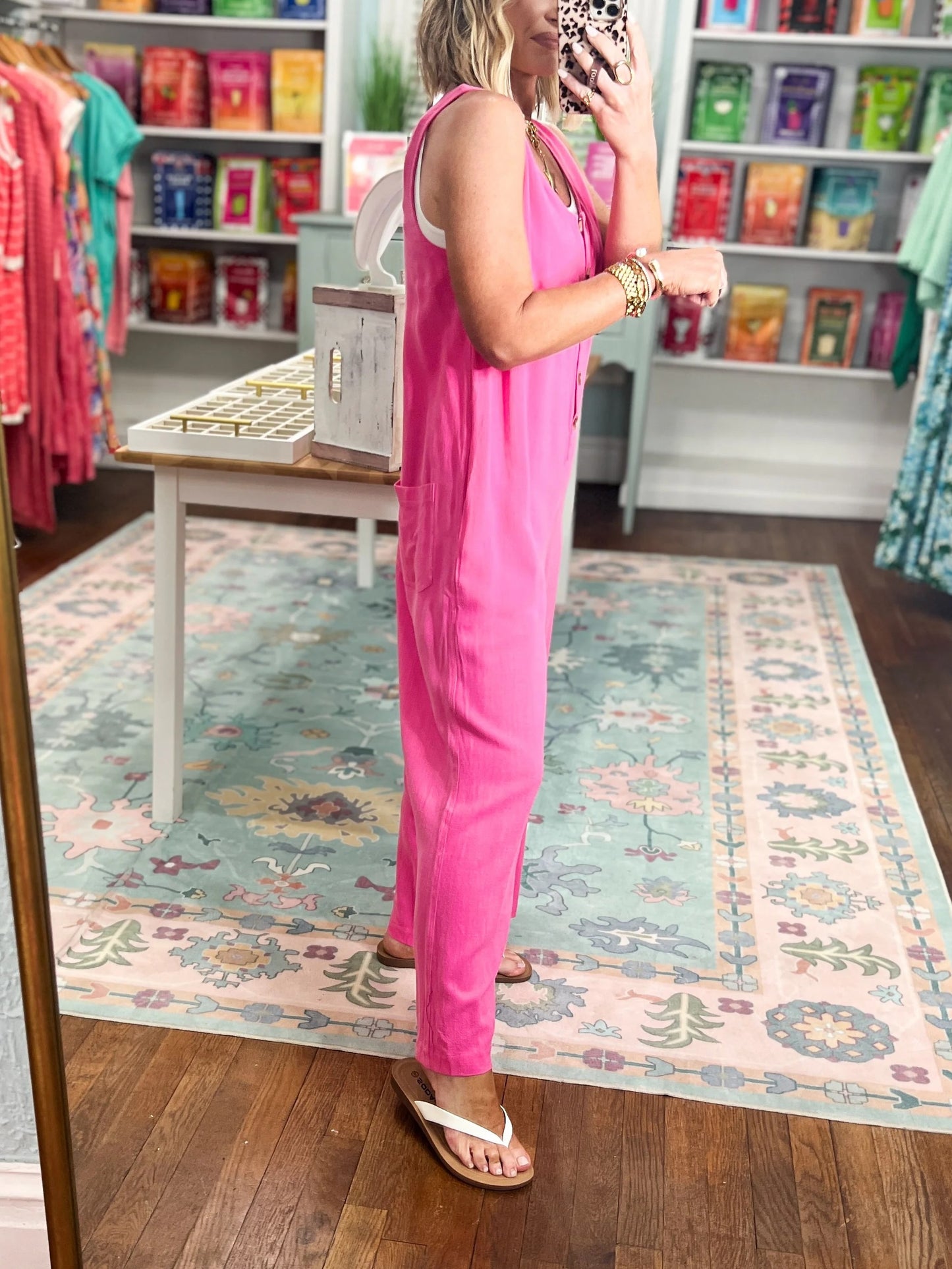 Women's Relaxed Sleeveless Button Jumpsuit