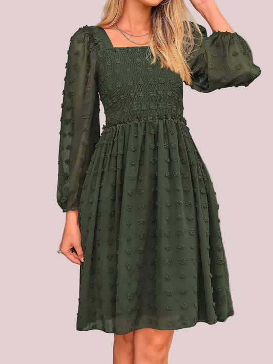 Women's Textured Pom Pom Dot Casual Fall Dress