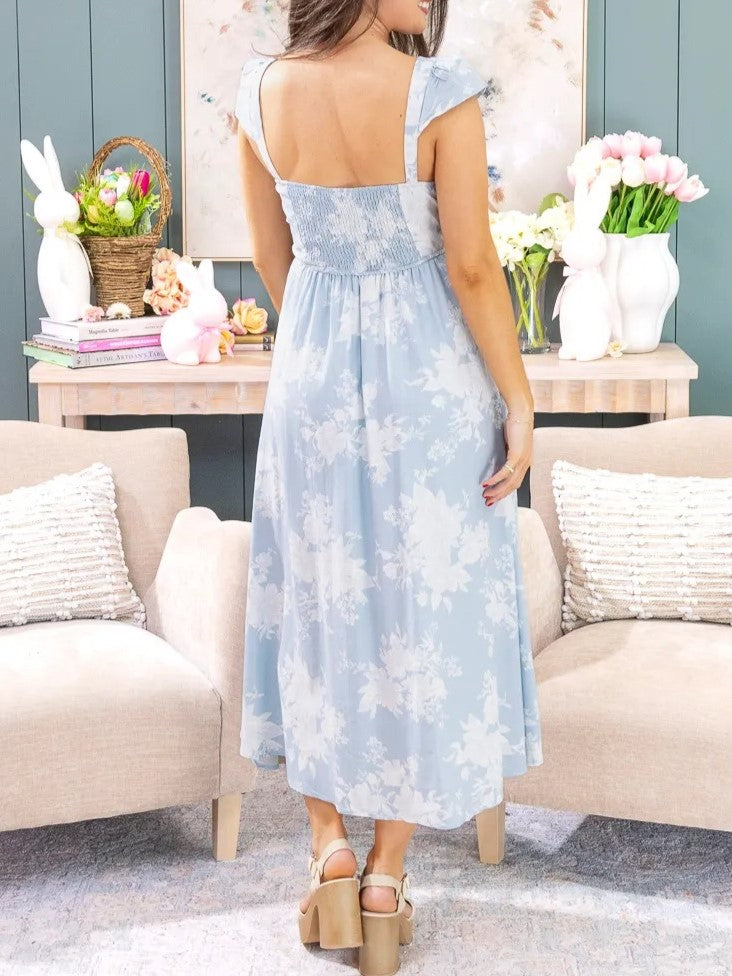 Women's Soft Floral Print Casual Midi Dress