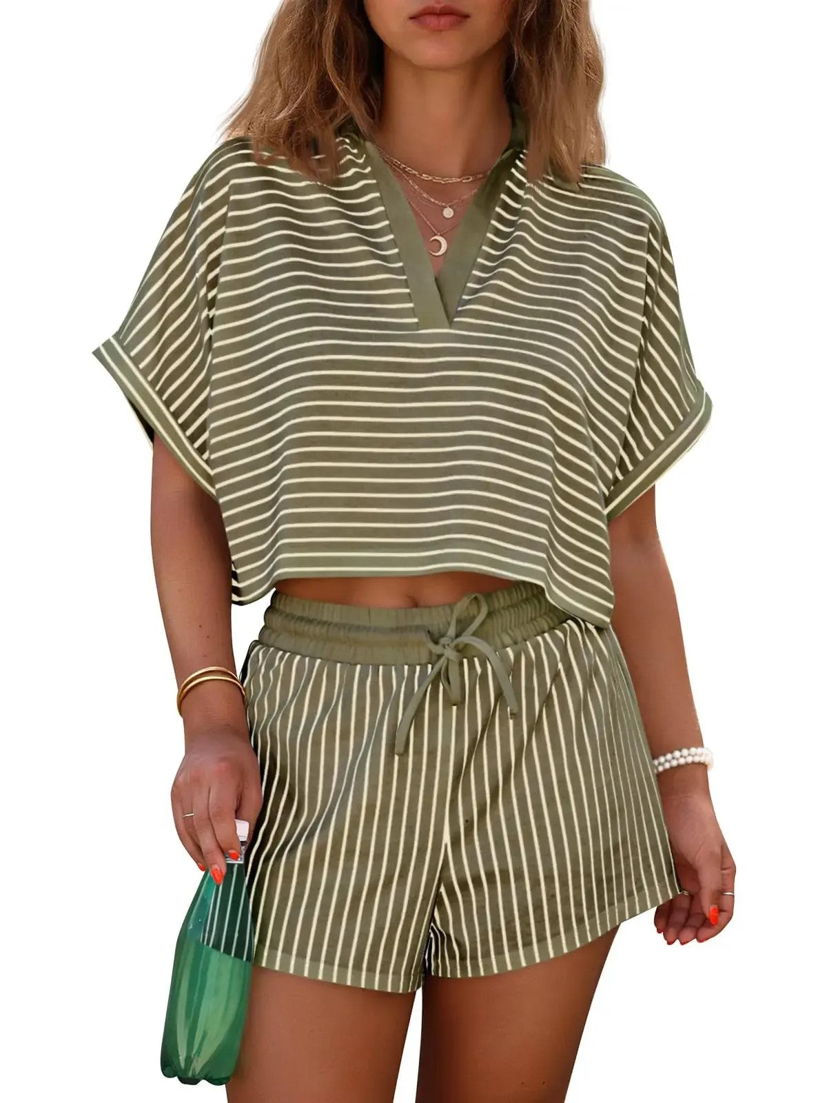 Women's Comfort Striped Short Sleeve & Shorts Set