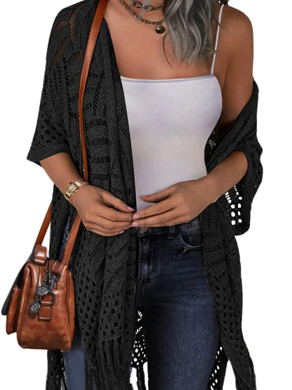 Women's Boho Fringe Crochet Long Cover‑Up