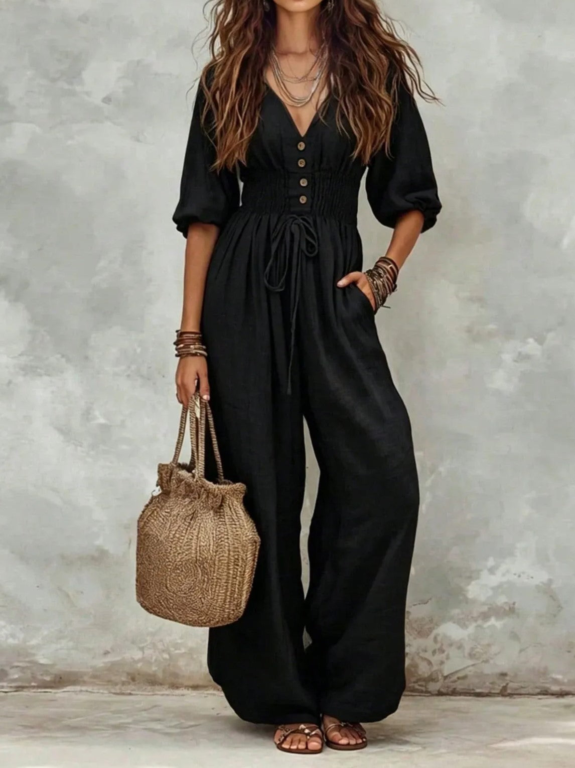 Women's Bohemian Pocket Loose Fit Jumpsuit