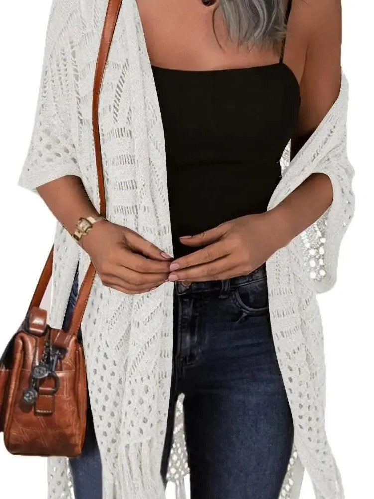 Women's Boho Fringe Crochet Long Cover‑Up