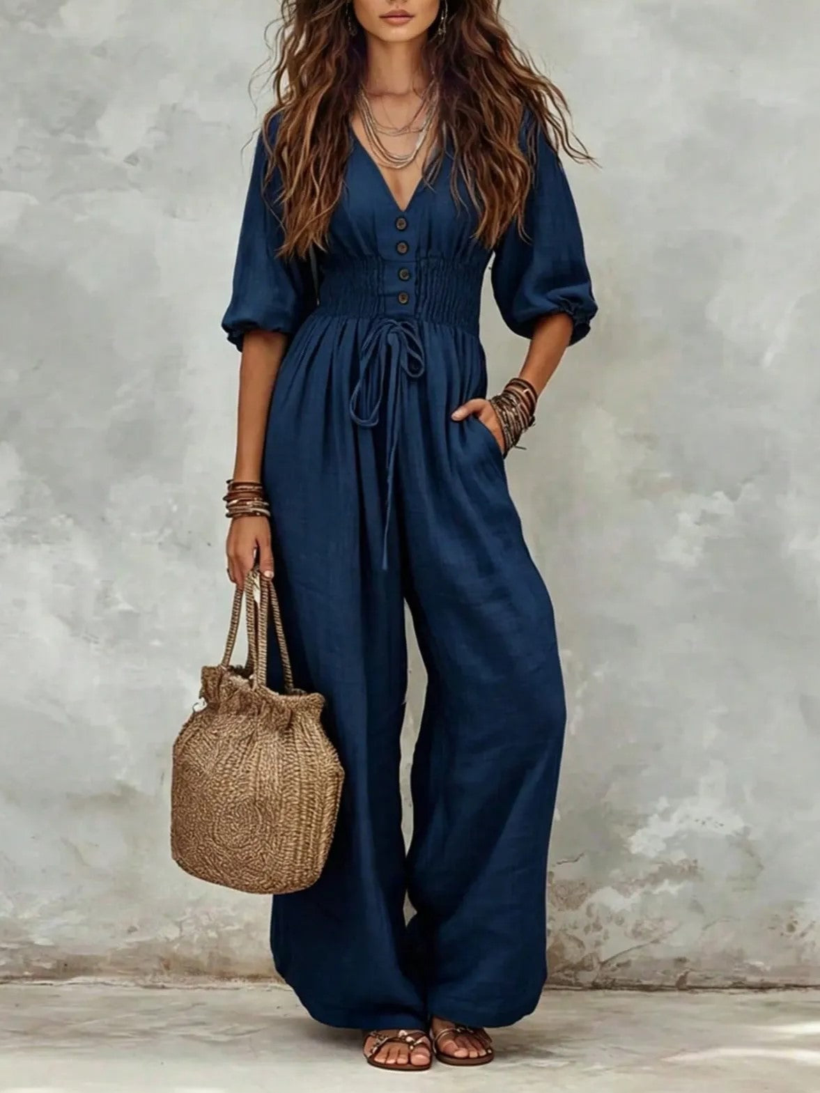 Women's Bohemian Pocket Loose Fit Jumpsuit